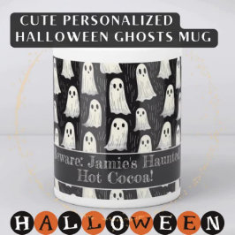 Cute Spooky Spöken Black & White Halloween Anpassn Mugg