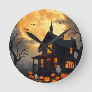 Cute Spooky Spöken och Haunted Forest Rund Klocka