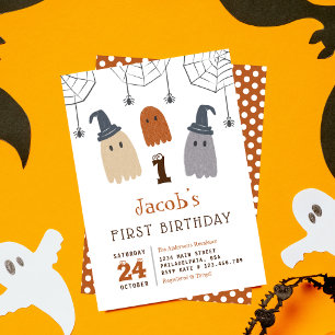 Cute Spooky Spöken och Spiders Första födelsedagen Inbjudningar