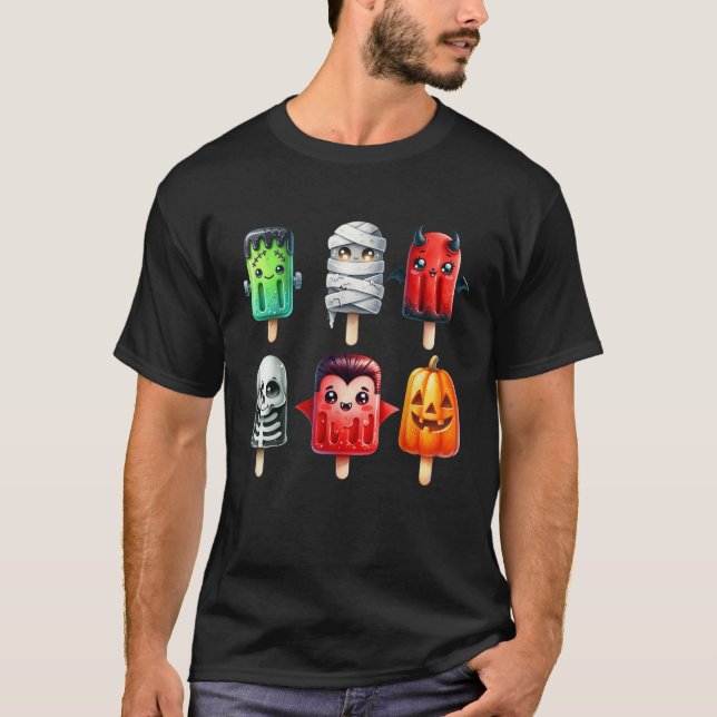 Cute Spooky Summer Halloween Popsicles Summerween T Shirt (Framsida)