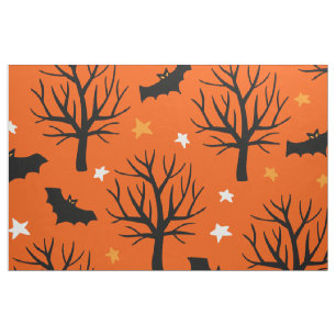 Cute Spooky Träd och Fladdermus Halloween Mönster Tyg