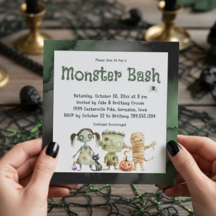 Cute Spooky Tre monster Bash Halloween fest Inbjudningar