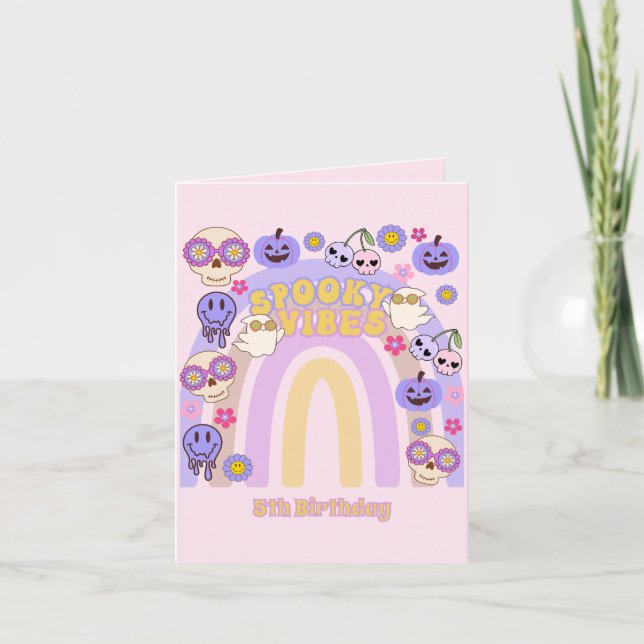 Cute Spooky Vibes Groovy Ghost Halloween Birthday Inbjudan (Framsida)