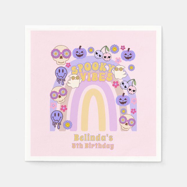 Cute Spooky Vibes Groovy Ghost Halloween Birthday Pappersservett (Framsidan)
