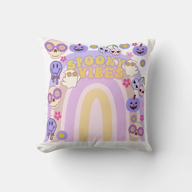 Cute Spooky Vibes Groovy Ghost Halloween Kudde (Framsida)