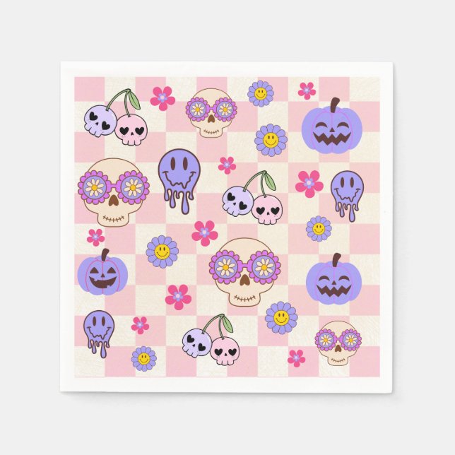Cute Spooky Vibes Groovy Ghost Halloween Pappersservett (Framsidan)