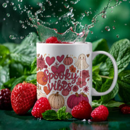 Cute Spooky Vibes Hearts Pumpkin Design Kaffemugg