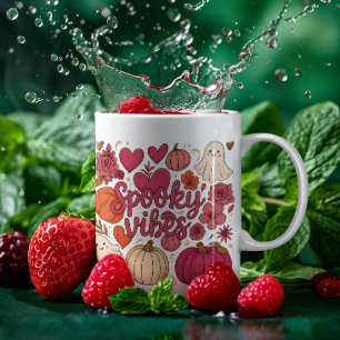 Cute Spooky Vibes Hearts Pumpkin Design Kaffemugg