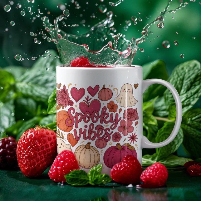 Cute Spooky Vibes Hearts Pumpkin Design Kaffemugg (Skapare uppladdad)