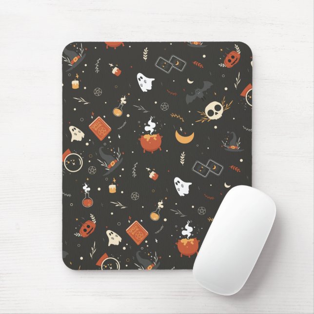 Cute Spooky Whimsical Halloween Mönster-bakgrund Musmatta (Med mus)