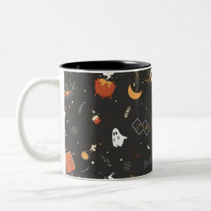 Cute Spooky Whimsical Halloween Mönster-bakgrund Två-Tonad Mugg