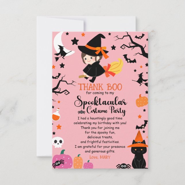 Cute & Spooky Witch Rosa Halloween Birthday Bash Tack Kort (Framsida)