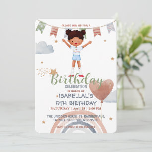 Cute sport afro Balloon Birthday Flickor party Inbjudningar