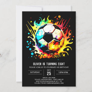 Cute Sports Watercolor Soccer Birthday Inbjudningar