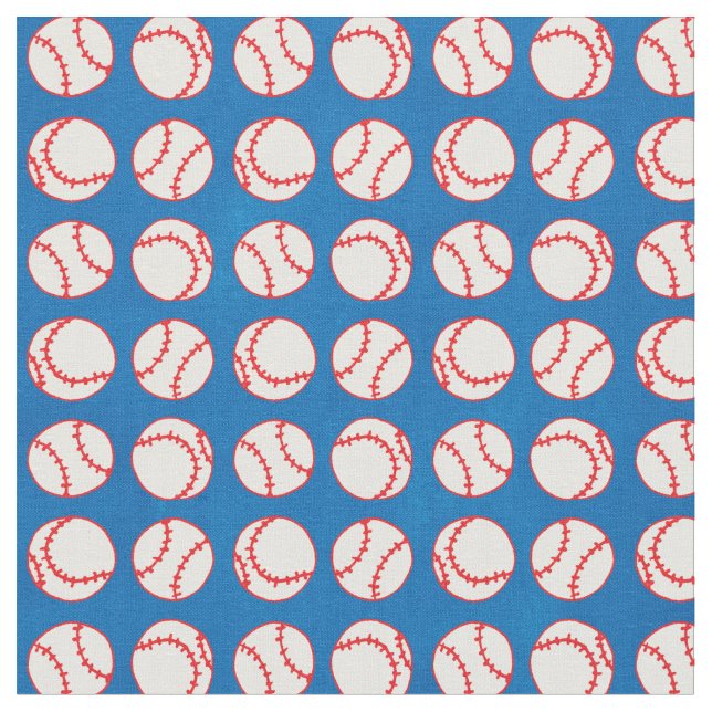 Cute Sports White och Red Baseball på Blue Tyg (Närbild)