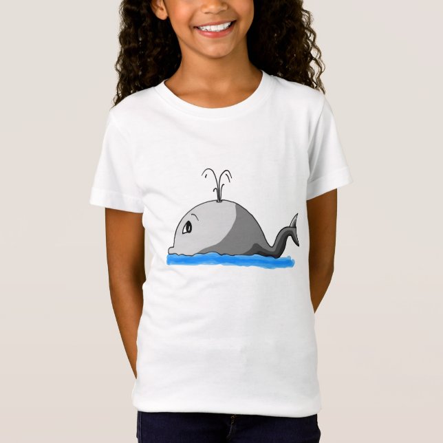 Cute Spouting Tecknad Whale Tee (Framsida)