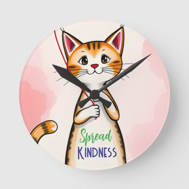 Cute Spread Kindness Cat Clock Rund Klocka (Framsida)