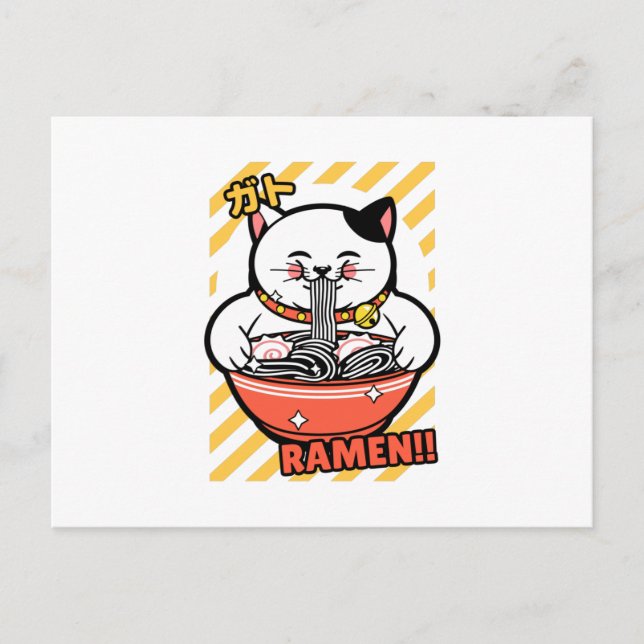 Cute Spread Love Lucky Cat from Japan Eating Ramen Vykort (Framsida)