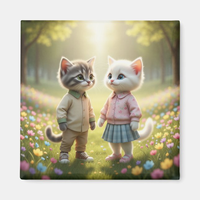 Cute Spring Cat Magnet | Tom & Luna Flower Meadow  (Framsidan)