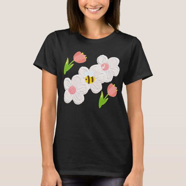 Cute Spring Floral Bee T-Shirt (Framsida)