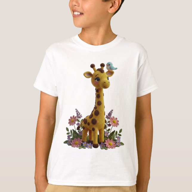 Cute Spring Giraffe Crochet Nursery Art- kids gift T Shirt (Framsida)