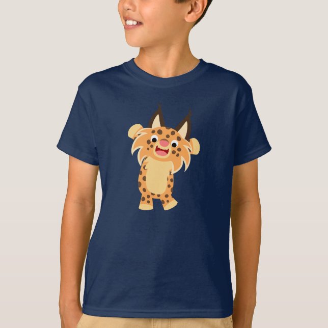 Cute Spunky Tecknad Bobcat Children T-Shirt (Framsida)