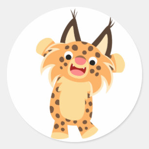Cute Spunky Tecknad Bobcat Sticker Runt Klistermärke