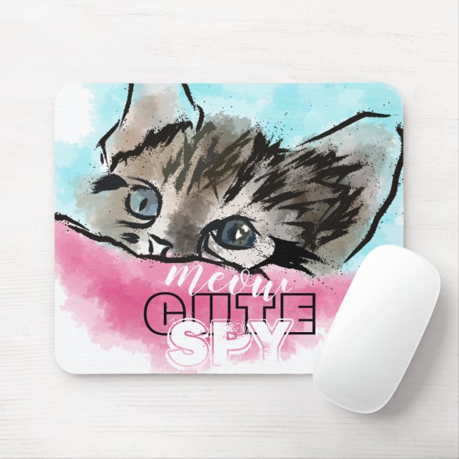 "CUTE SPY" | Funny Cute Kitten Rosa Blue Musmatta (Med mus)