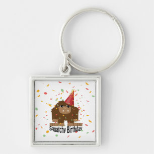 Cute Squatchy Birthday Bigfoot Fyrkantig Silverfärgad Nyckelring
