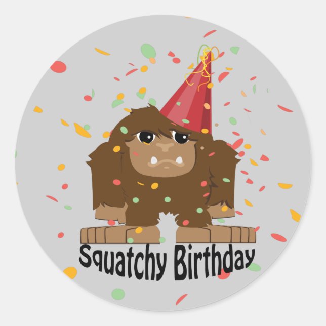 Cute Squatchy Birthday Bigfoot Runt Klistermärke (Framsida)
