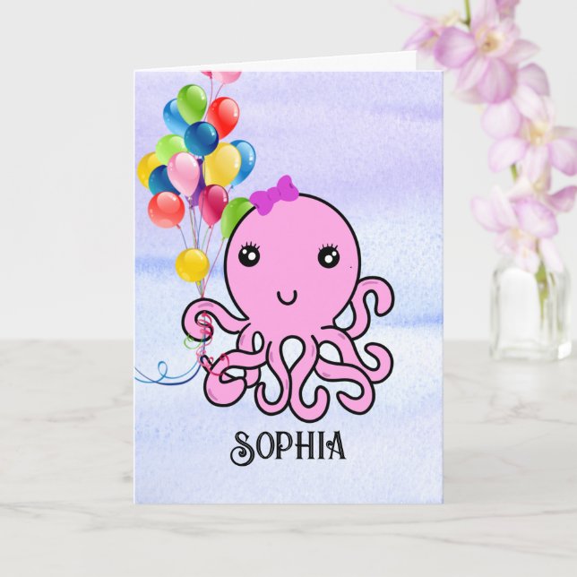 Cute Squid Birthday Personalize Namn Age Octopus C Kort (Orkide)