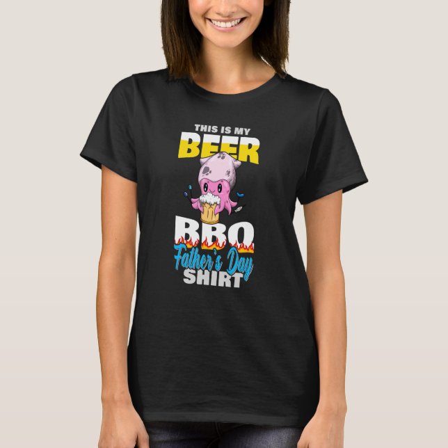 Cute Squid Octopus Funny Grilling Beer Pappor T Shirt (Framsida)