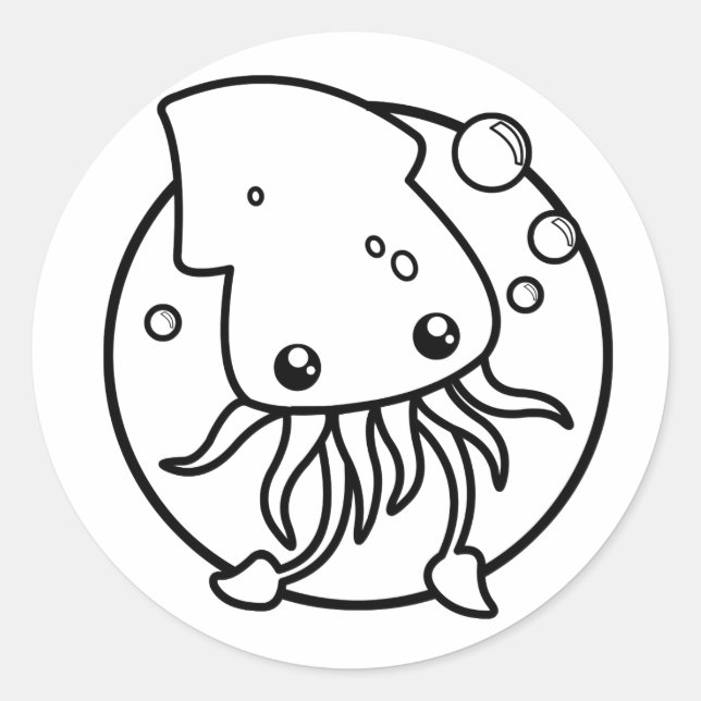 Cute Squid Sticker Runt Klistermärke (Framsida)