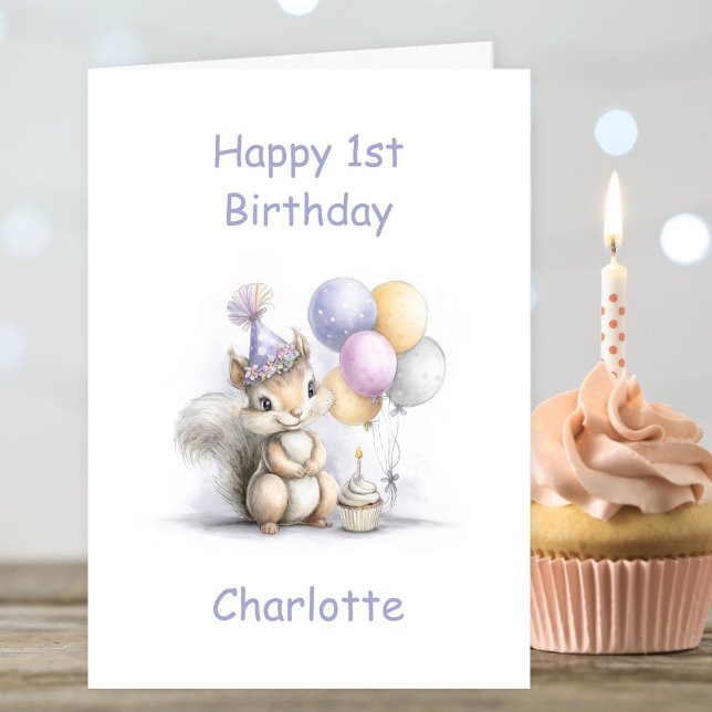 Cute Squirrel 1st Birthday Kort (Skapare uppladdad)