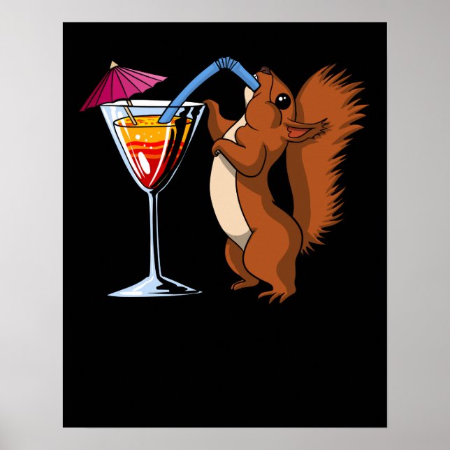 Cute Squirrel Animal Drinking Cocktail Party Poster (Framsidan)