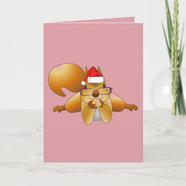 CUTE SQUIRREL ART CHRISTMAS CARD HELGKORT (Framsida)
