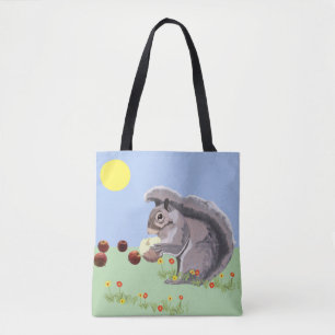 Cute Squirrel äter en äppelpektobas Tygkasse