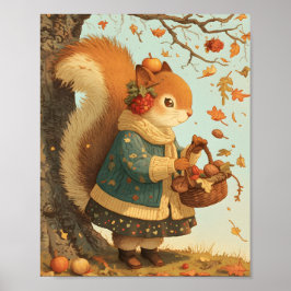 Cute Squirrel Autumn Animal Nursery Wall Art Print Poster