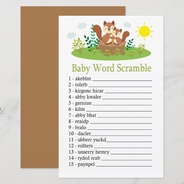 Cute Squirrel Baby ord blandar spel (Fram/baksida)