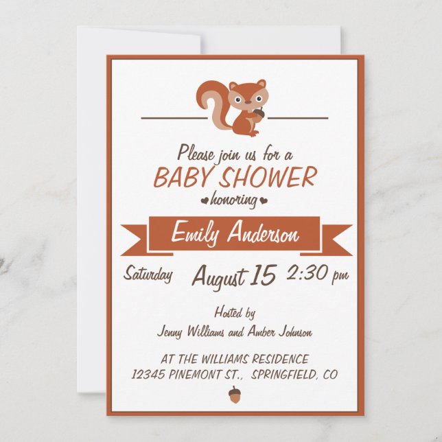 Cute Squirrel - Baby Shower-inbjudan Inbjudningar (Framsida)