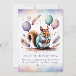 Cute Squirrel Birthday Invitation Woodland Boho Inbjudningar