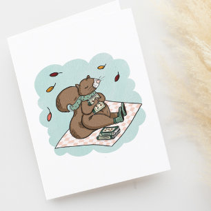 Cute Squirrel Bok Älskare Blank Tack Kort