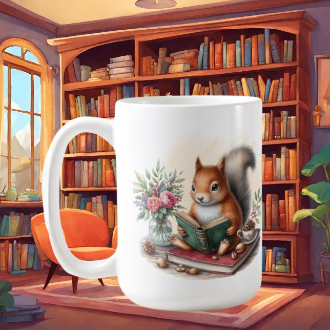 Cute squirrel bok älskare lägg till monogram kaffemugg (Skapare uppladdad)