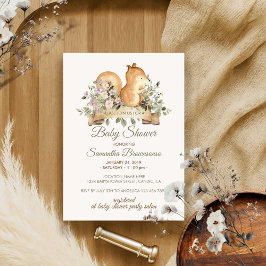 Cute Squirrel Botanical Ribbon Baby Shower Inbjudningar