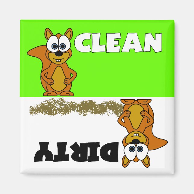 Cute Squirrel Clean / Dirty Dishwasher Magnet (Framsidan)