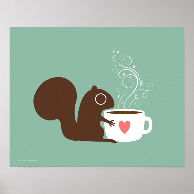 Cute Squirrel Coffee Älskare | Kvismisk djurart Poster (Framsidan)