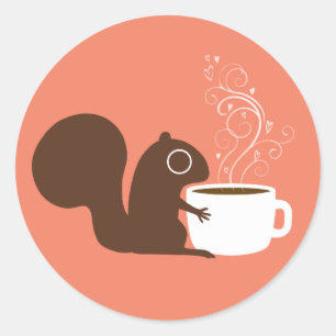 Cute Squirrel Coffee Älskare Woodland Wildlife Runt Klistermärke