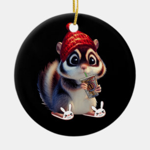 Cute Squirrel Coffee Funny Coffee Drinking Squirre Julgransprydnad Keramik