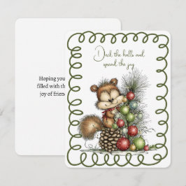 Cute Squirrel Decorating a Christmas Tree Julkort