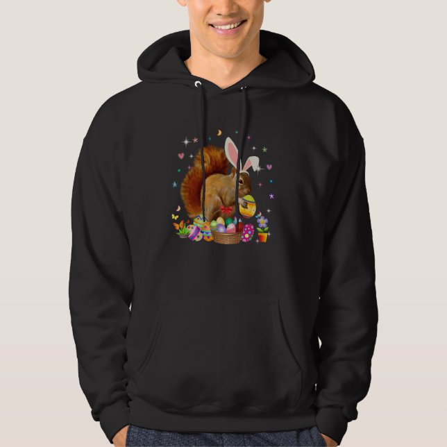 Cute Squirrel Easter Day Bunny Eggs Easter Costume Hoodie (Framsida)